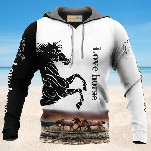 Black White Elegant Horse Hoodie For Ranch Style Adventures Daily Wear And Thoughtful Gifts