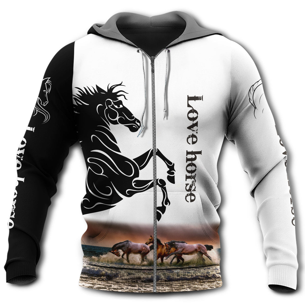 Black White Elegant Horse Hoodie For Ranch Style Adventures Daily Wear And Thoughtful Gifts