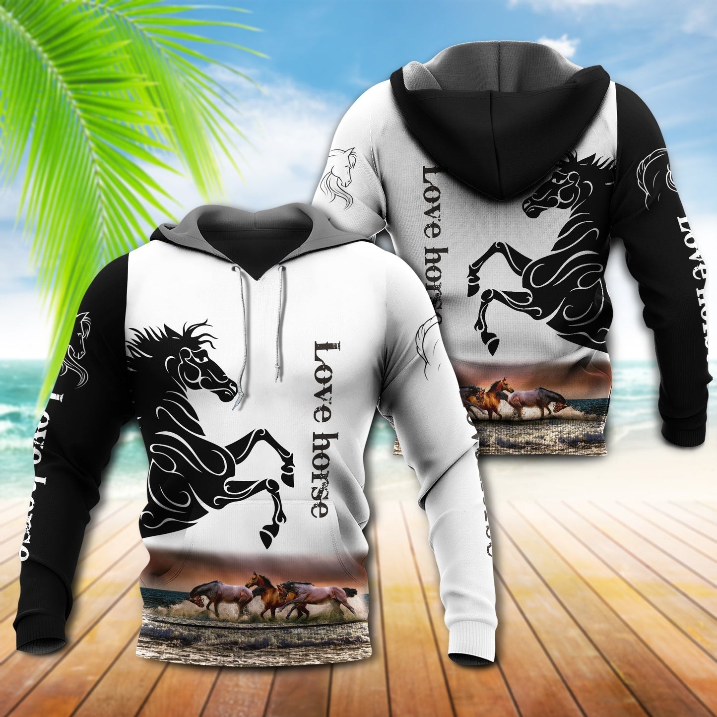 Black White Elegant Horse Hoodie For Ranch Style Adventures Daily Wear And Thoughtful Gifts