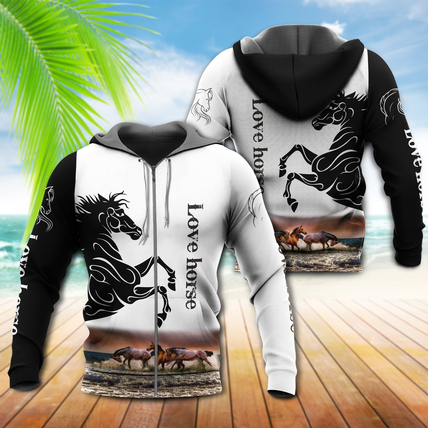 Black White Elegant Horse Hoodie For Ranch Style Adventures Daily Wear And Thoughtful Gifts