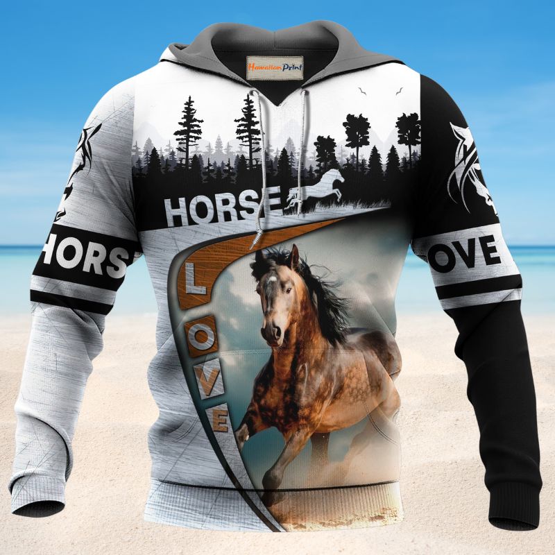 Black Horse Love Forest Hoodie For Western Events Outdoor Activities And Everyday Styling