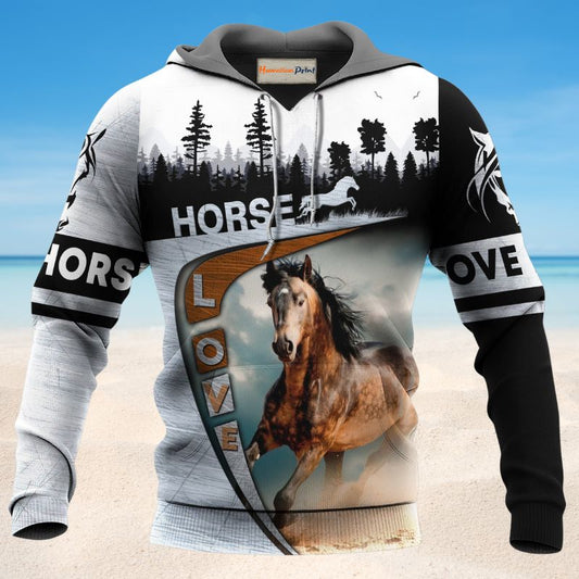 Black Horse Love Forest Hoodie For Western Events Outdoor Activities And Everyday Styling