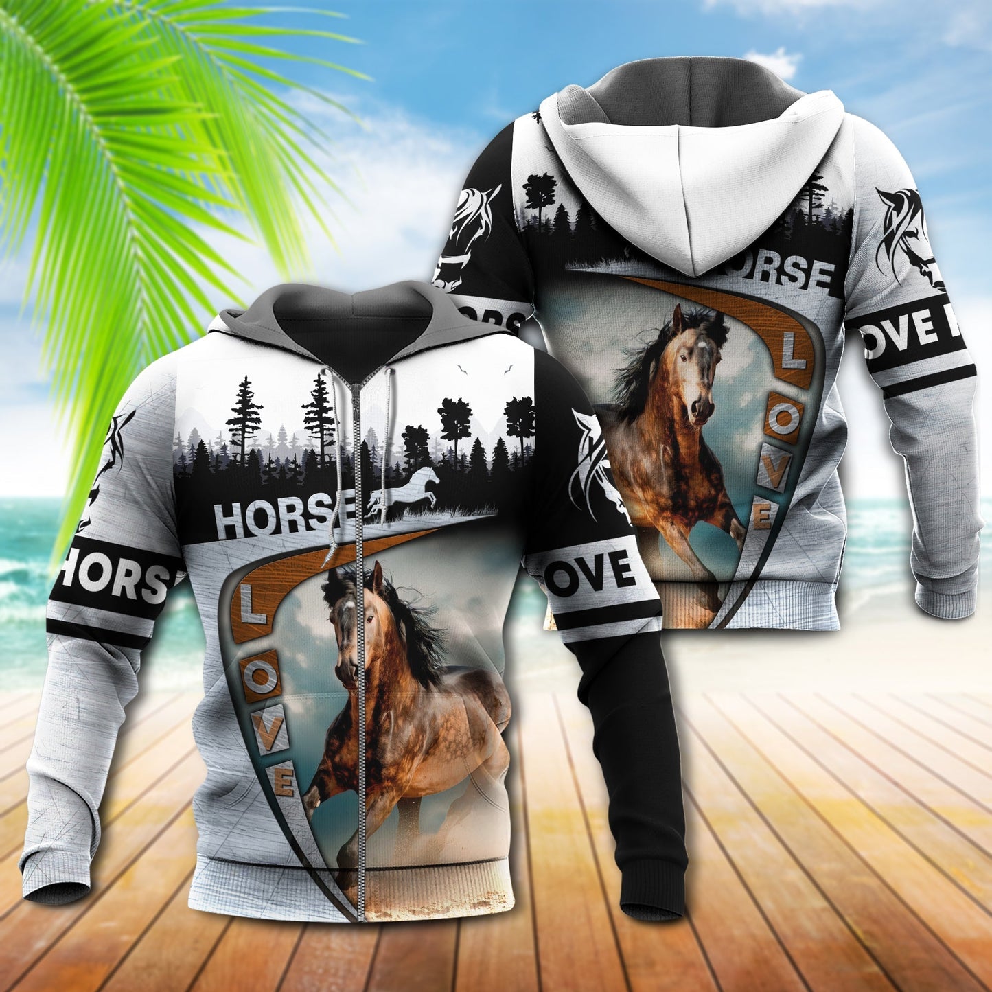 Black Horse Love Forest Hoodie For Western Events Outdoor Activities And Everyday Styling
