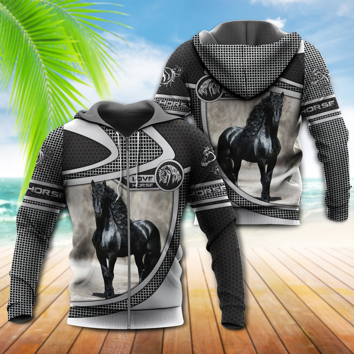 Black Horse Love Hoodie For Rustic Travel Casual Adventures And Gift Giving