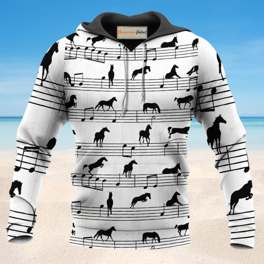 Horse Music Notes Fun Hoodie For Rustic Travel Casual Adventures And Gift Giving