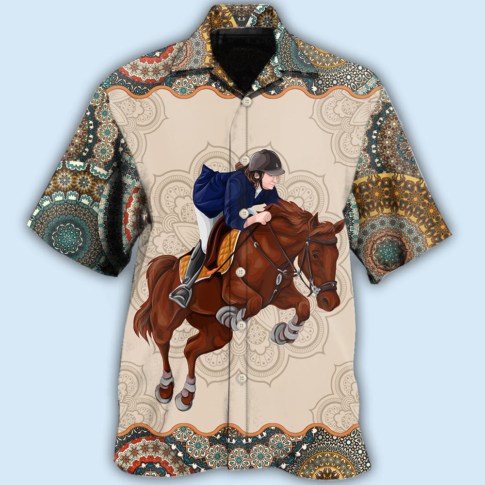 Horseback Riding Outdoor Hawaiian Shirt For Summer Vacation, Beach Travel, And Casual Wear