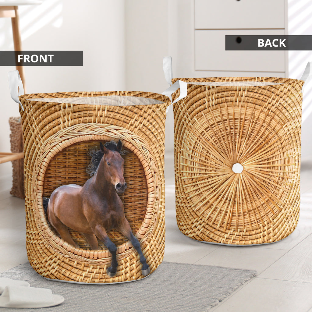 Horse Bamboo Wave Style Laundry Basket For Room Home Organizer