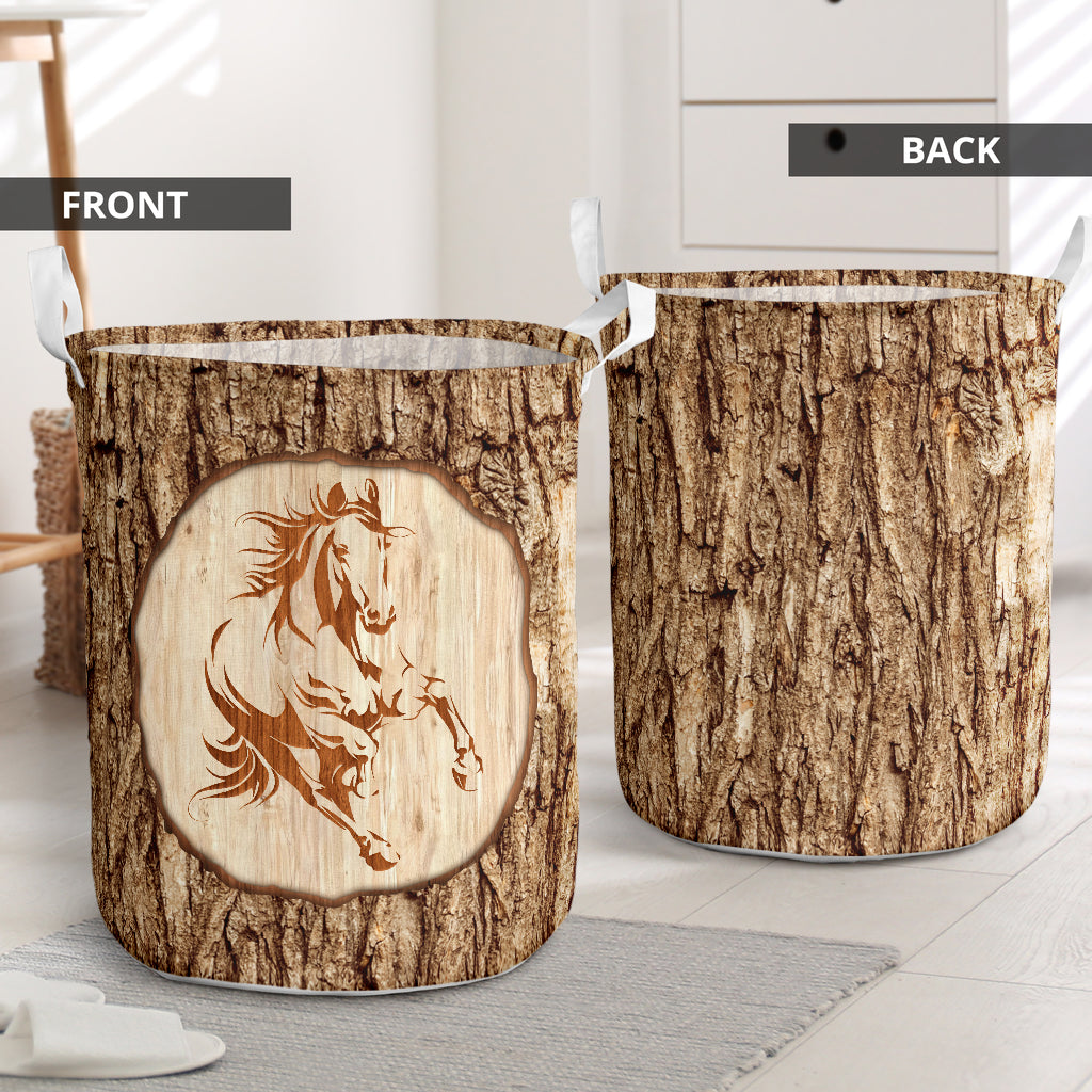 Horse Bark Wood Awesome Laundry Basket For Room Home Organizer