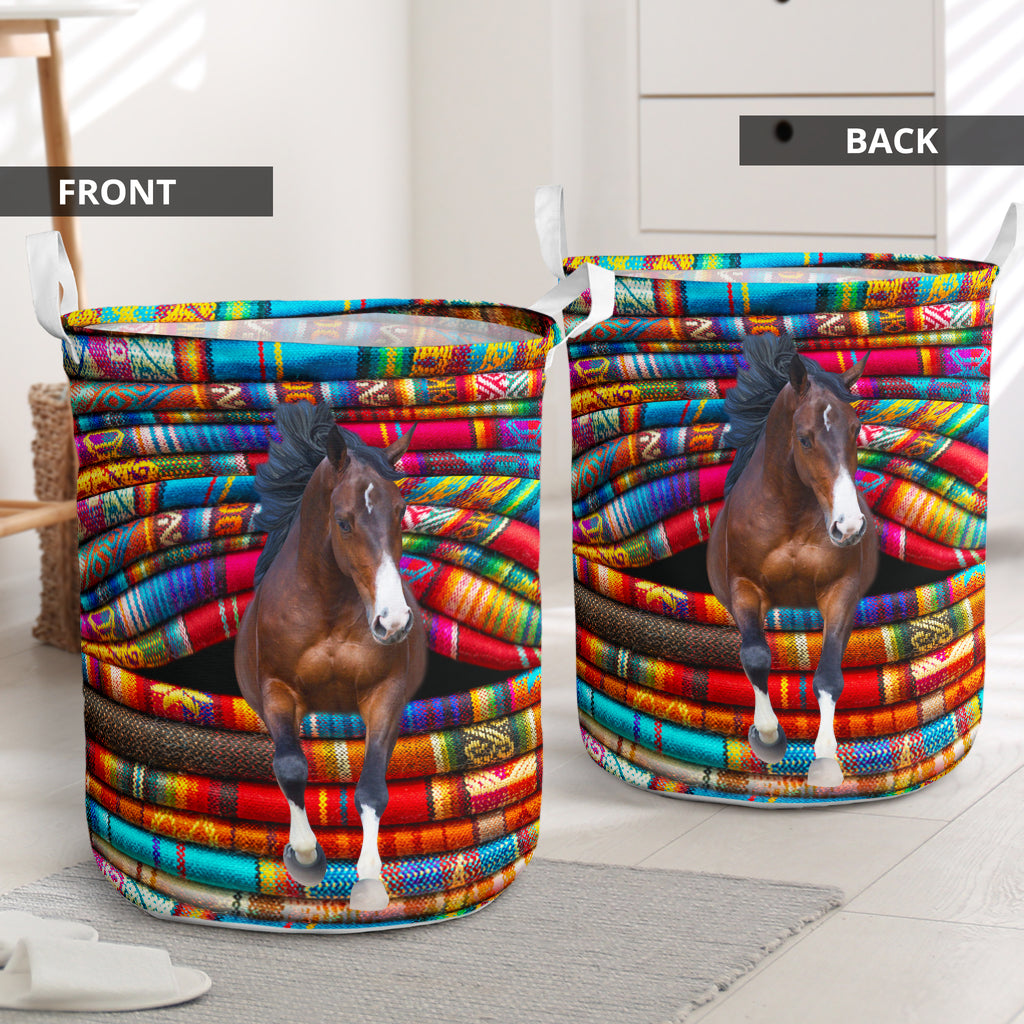 Horse Fabric Rainbow Color Laundry Basket For Room Home Organizer