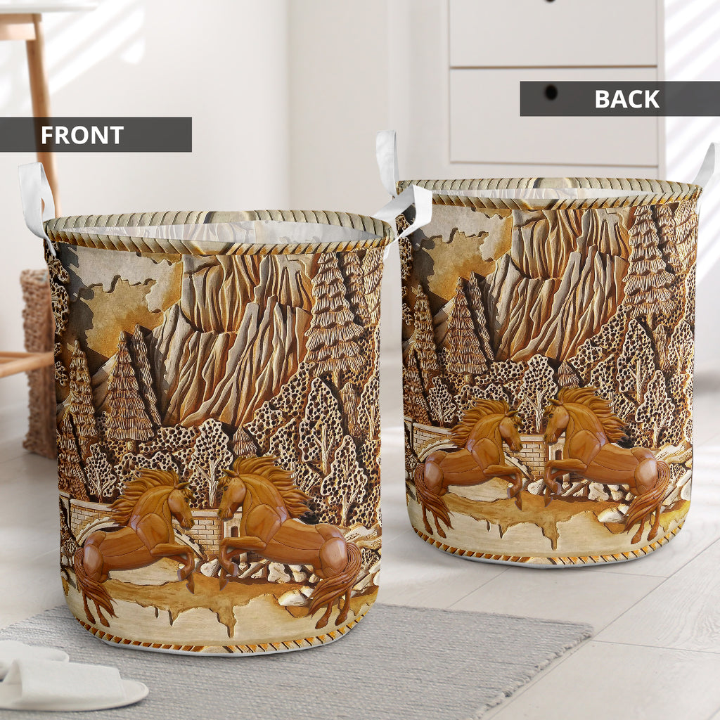 Horse Floral Wood Nice Style Laundry Basket For Room Home Organizer