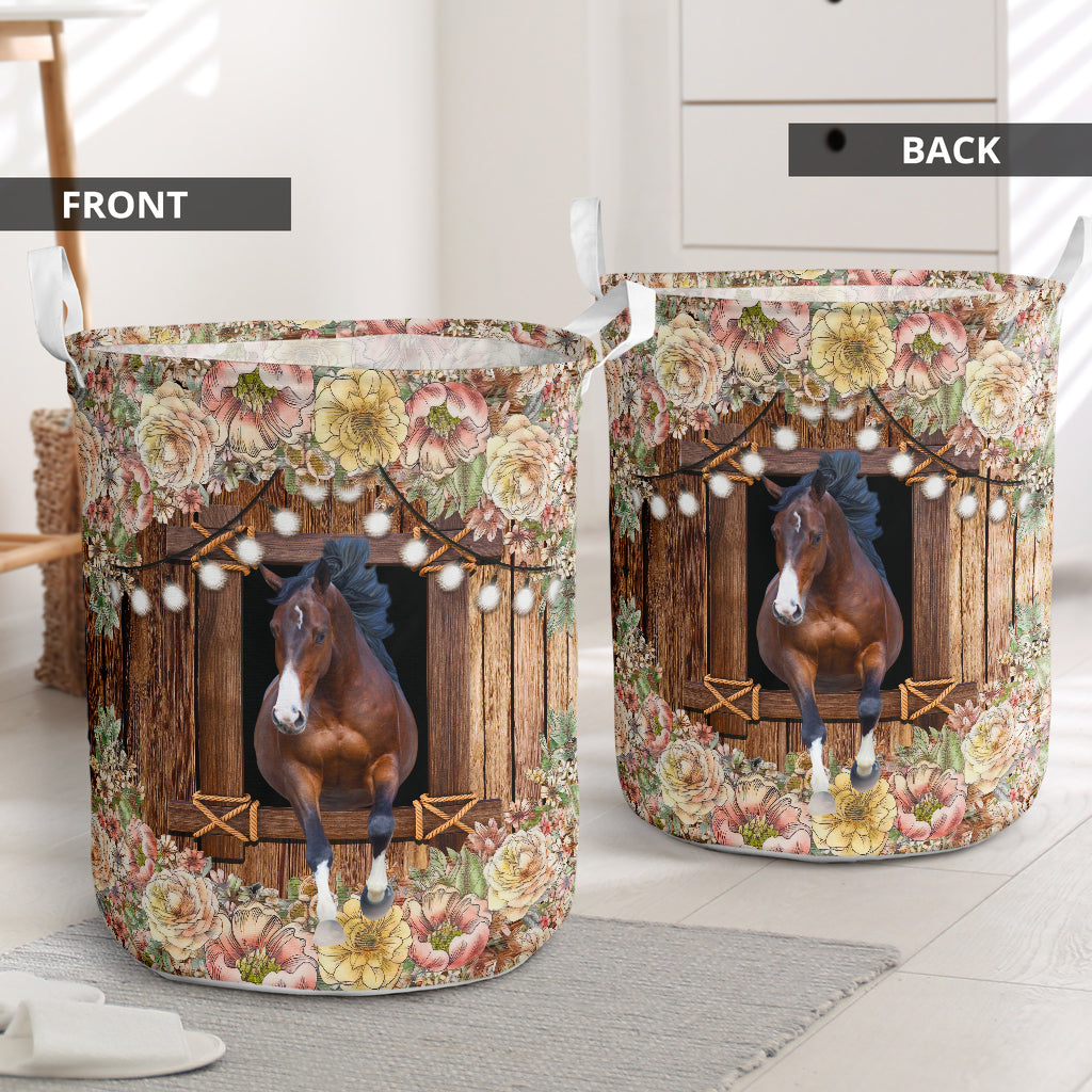 Horse Flower Wood Type Laundry Basket For Room Home Organizer