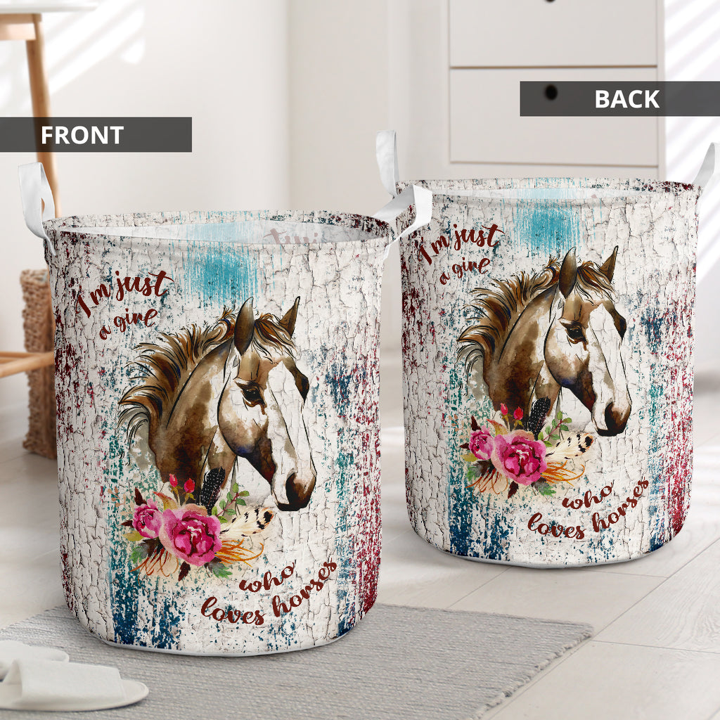 Horse Grunge Wood Laundry Basket For Room Home Organizer