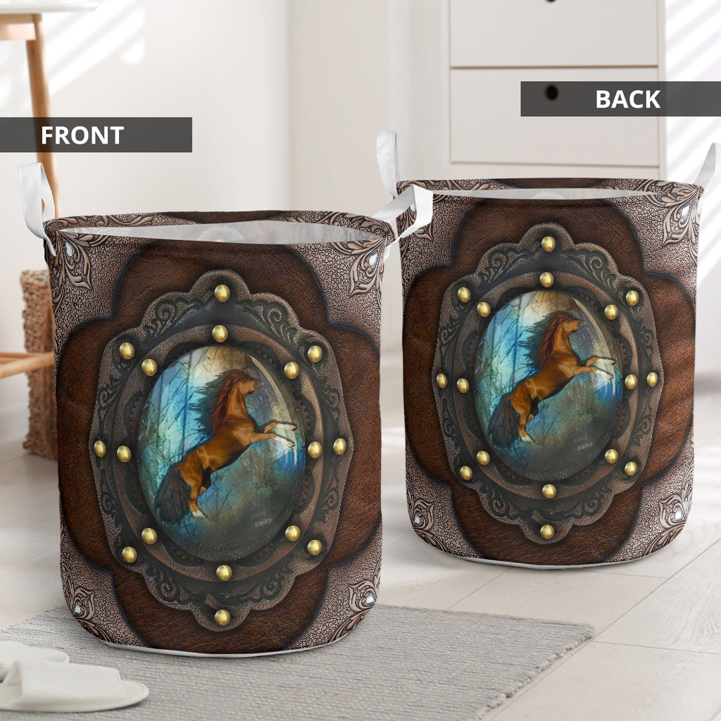 Horse Leather Brown Style Laundry Basket For Room Home Organizer