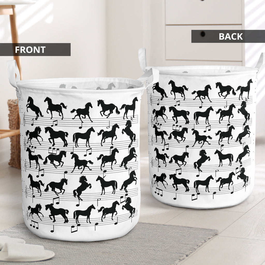 Horse Music Notes Style Laundry Basket For Room Home Organizer