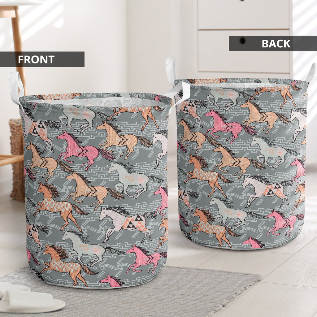 Horse Native Pattern Colorful Laundry Basket For Room Home Organizer