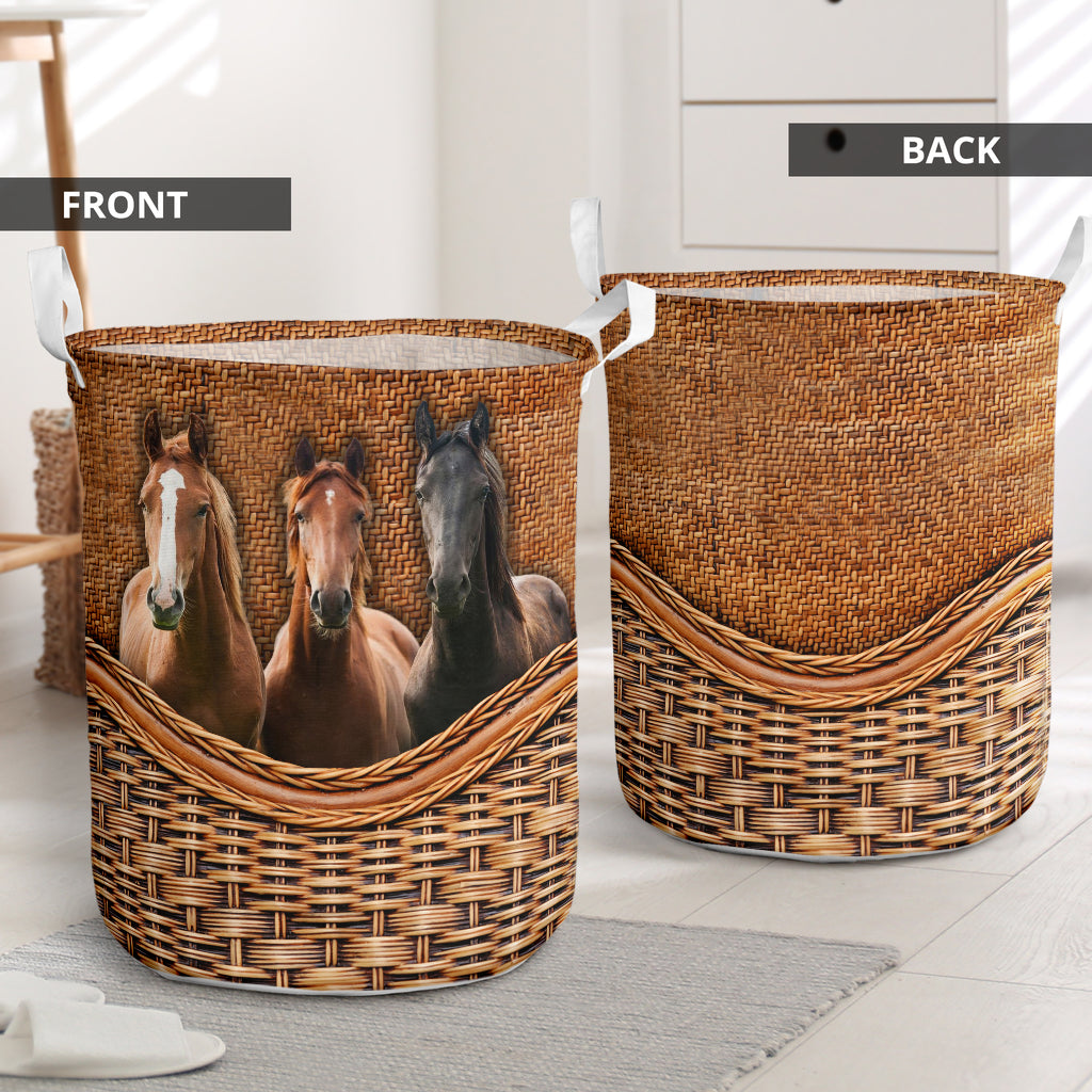 Horse Rattan Texture Laundry Basket For Room Home Organizer