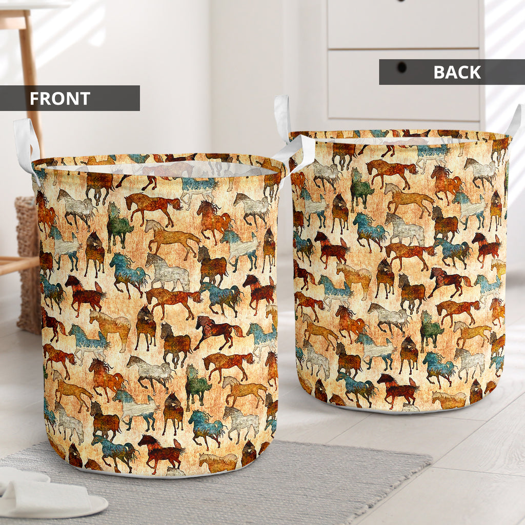 Horse Retro With Yellow Style Laundry Basket For Bathroom Bedroom Storage