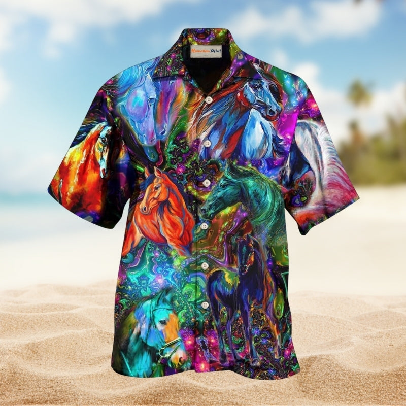 Horses Colorful Hawaiian Shirt For Coastal Adventures Outdoor Gatherings And Casual Warm Weather Wear