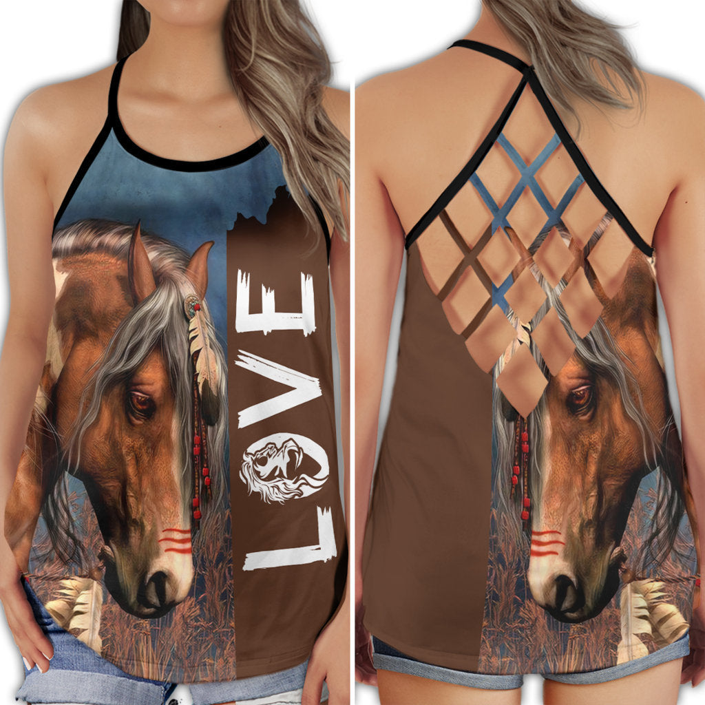 Horse Love And Life Brown Tone Energy Hollow Tank Top For Yoga Workouts And Casual Wear