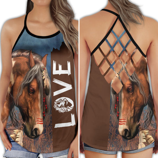 Horse Love And Life Brown Tone Energy Hollow Tank Top For Yoga Workouts And Casual Wear