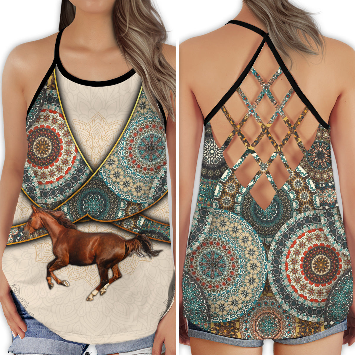 Horse Love And Life Mandala Hollow Tank Top For Yoga Workouts And Festival Wear