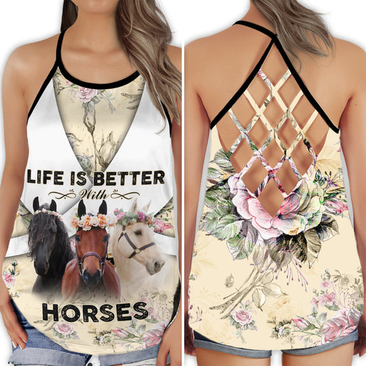 Horse Love And Life Is Better With Horses Equestrian Spirit Hollow Tank Top For Yoga Workouts And Festival Wear
