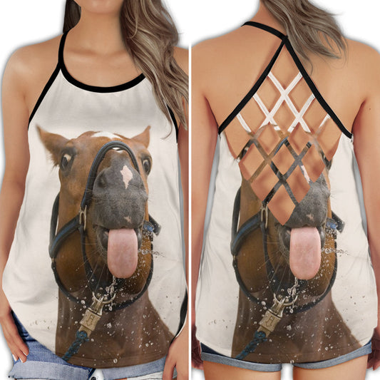 Horse Love And Life Pink Tongue Cute Funny Animal Hollow Tank Top For Yoga Workouts And Casual Wear
