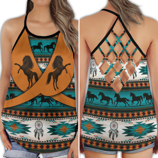Horse Love And Life Pattern Hollow Tank Top For Yoga Workouts And Casual Wear