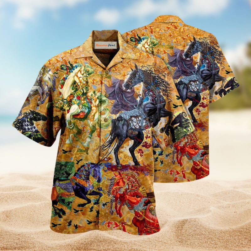Horses Creative Pattern Hawaiian Shirt For Tropical Holidays, Outdoor Gatherings, And Everyday Comfort