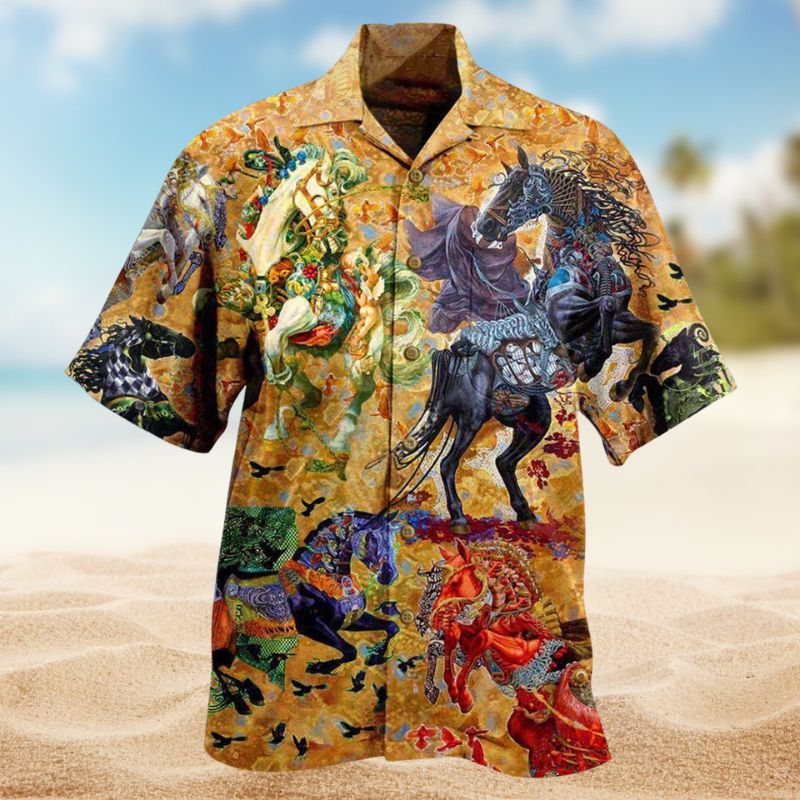 Horses Creative Pattern Hawaiian Shirt For Tropical Holidays, Outdoor Gatherings, And Everyday Comfort