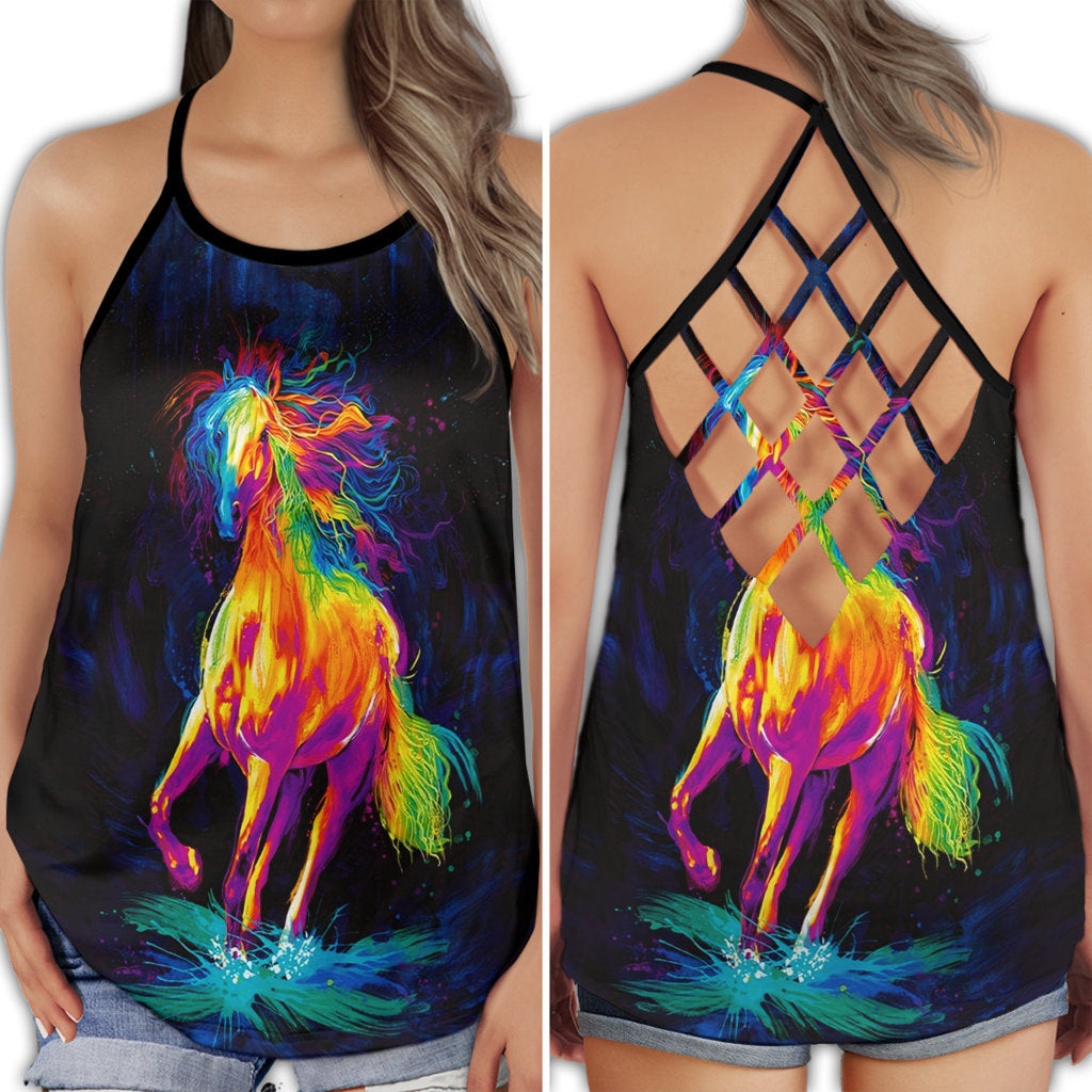 Rainbow Horse Run Wild Hollow Tank Top For Yoga Workouts And Casual Wear