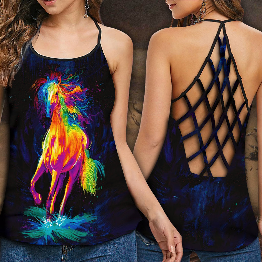 Horse Rainbow Run Away Hollow Tank Top For Yoga Workouts And Casual Wear