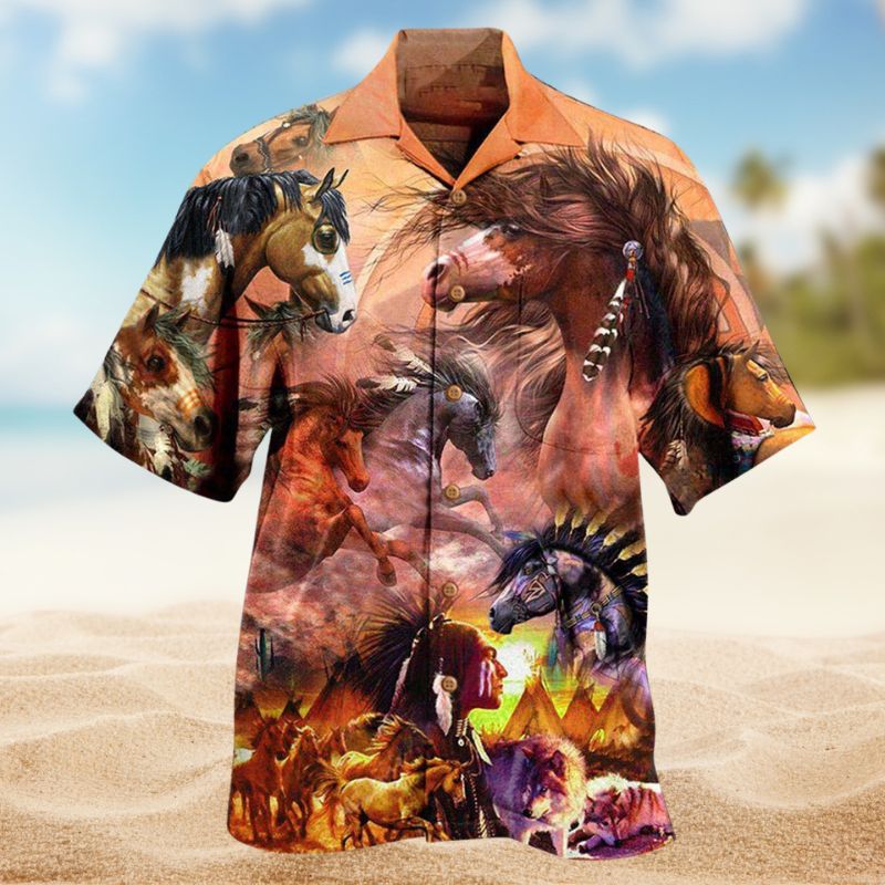 American Horses Spirit Native Hawaiian Shirt For Patriotic Events, Summer Travel, And Casual Outdoor Wear