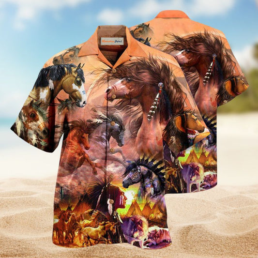 American Horses Spirit Native Hawaiian Shirt For Patriotic Events, Summer Travel, And Casual Outdoor Wear