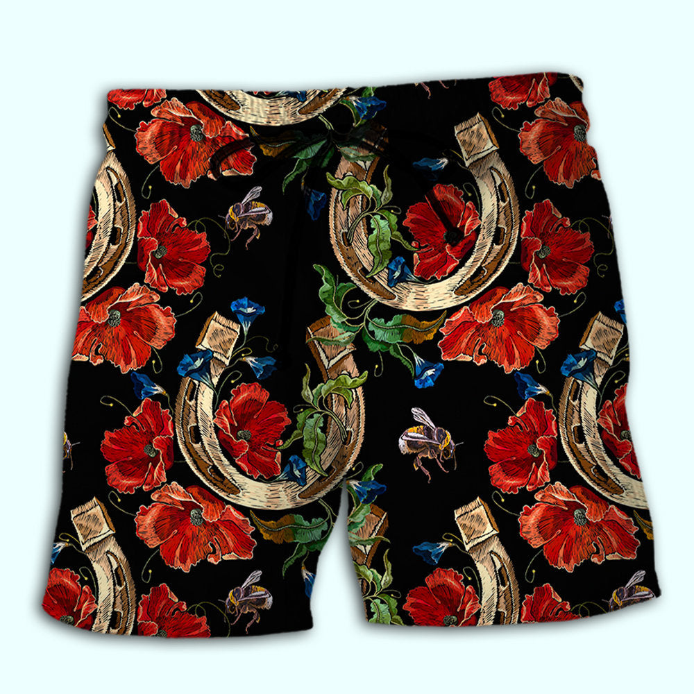 Horseshoe Floral Rose Beach Shorts Design Detail For Coastal Escapes And Daily Wear