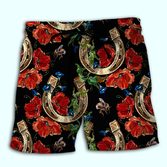 Horseshoe Floral Rose Beach Shorts Design Detail For Coastal Escapes And Daily Wear