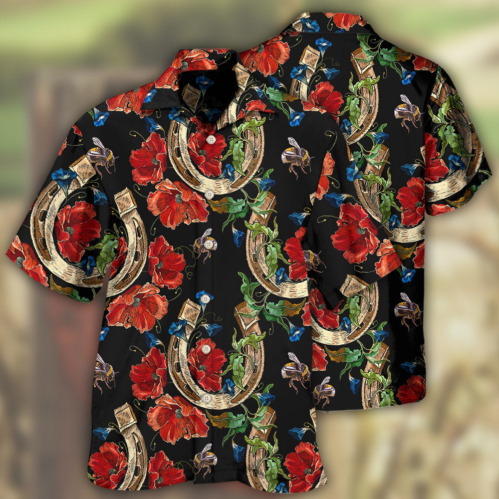 Floral Horseshoe Lucky Symbol Hawaiian Shirt For Beach Days, Summer Outings, And Thoughtful Gift Giving