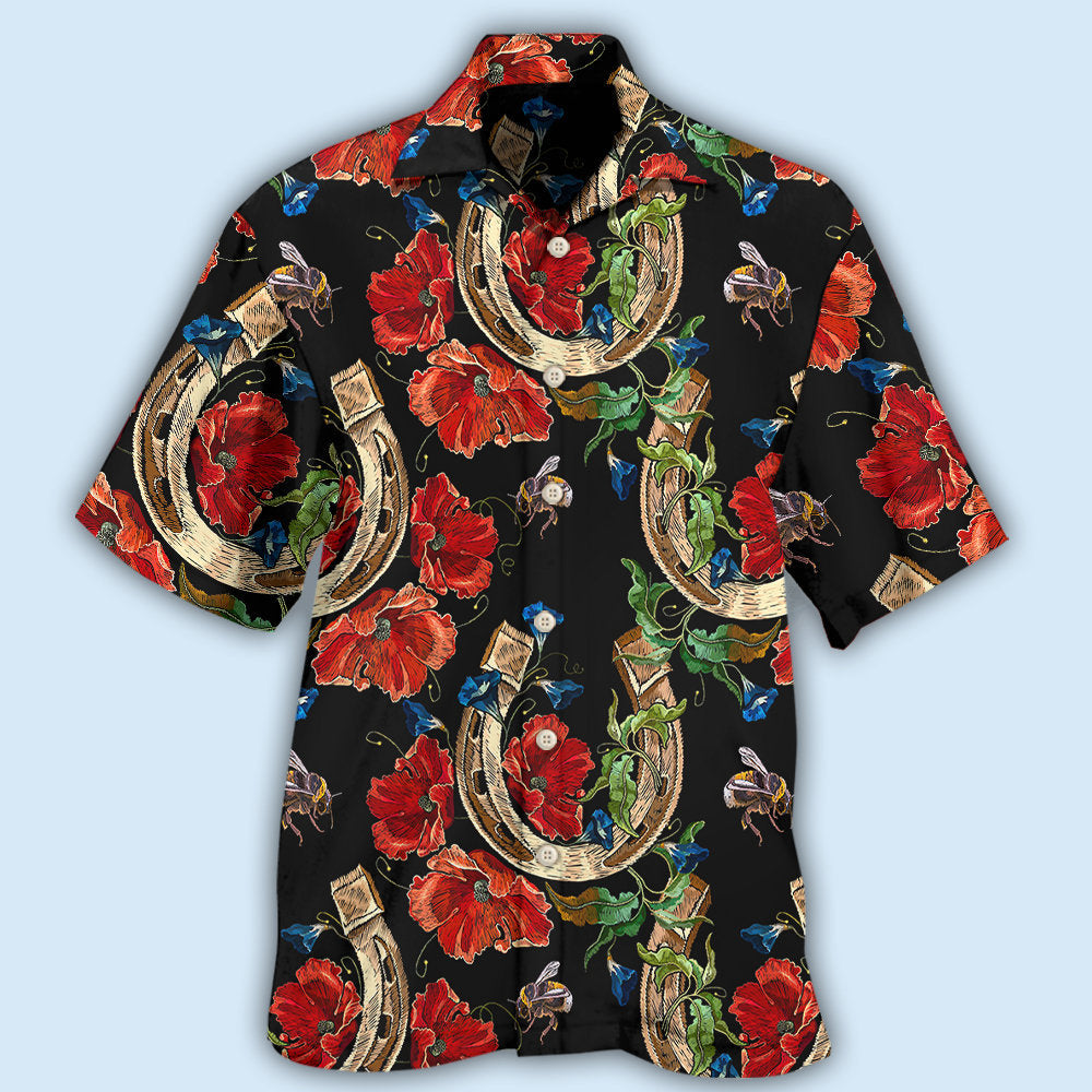 Floral Horseshoe Lucky Symbol Hawaiian Shirt For Beach Days, Summer Outings, And Thoughtful Gift Giving