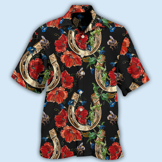 Floral Horseshoe Lucky Symbol Hawaiian Shirt For Beach Days, Summer Outings, And Thoughtful Gift Giving