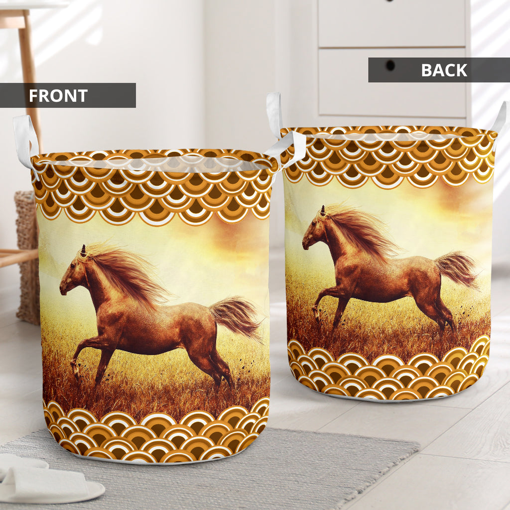 Horse Sunset Laundry Basket For Room Home Organizer