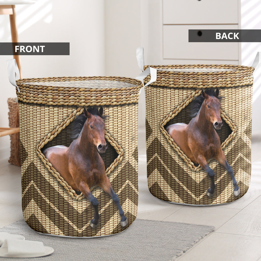Horse Wicker Texture Hole Laundry Basket For Room Home Organizer