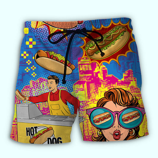 Hot Dog Pop Art Food Beach Shorts For Resort Travel And Thoughtful Summer Gifting