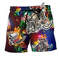 Hot Rod Christmas Tree Hawaiian Print Beach Shorts For Christmas Getaways