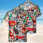 Festive Hot Rod Christmas Hawaiian Shirt For Holiday Parties, Tropical Vacations, And Festive Gift Giving