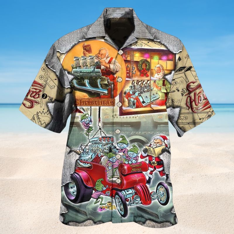 Festive Hot Rod Christmas Hawaiian Shirt For Tropical Holidays, Outdoor Gatherings, And Everyday Comfort