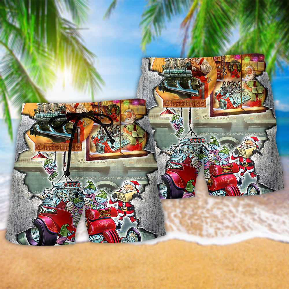 Hot Rod Christmas Cool Retro Beach Shorts Print Detail For Beach Activities And Vacation Wear