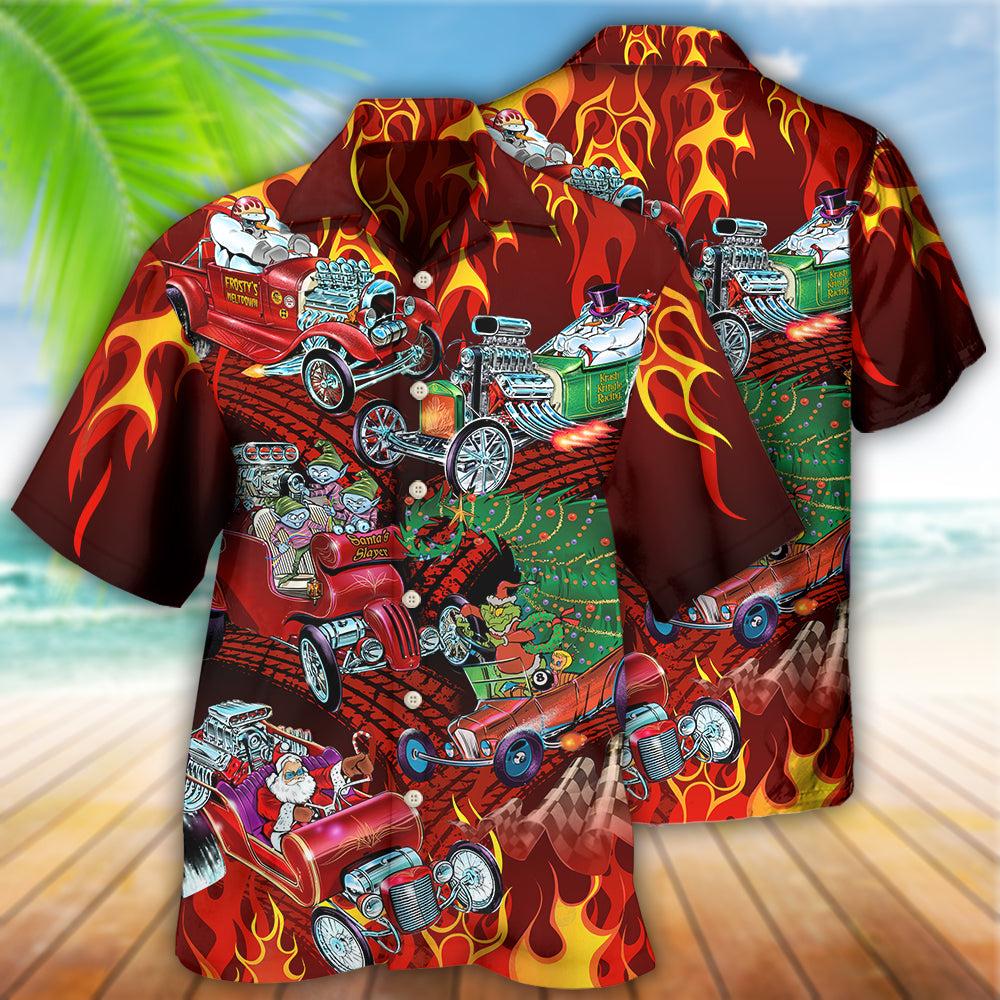 Christmas Red Hot Rod Hawaiian Shirt With All Over Print For Coastal Vacations Warm Weather Events And Daily Style