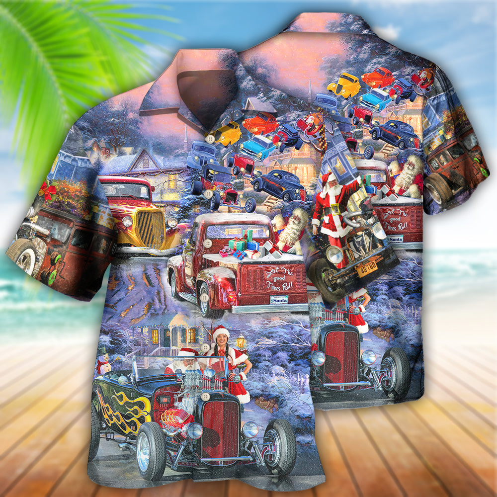Christmas Winter Hot Rod Hawaiian Shirt With All Over Print For Tropical Holiday Resort Parties And Everyday Style