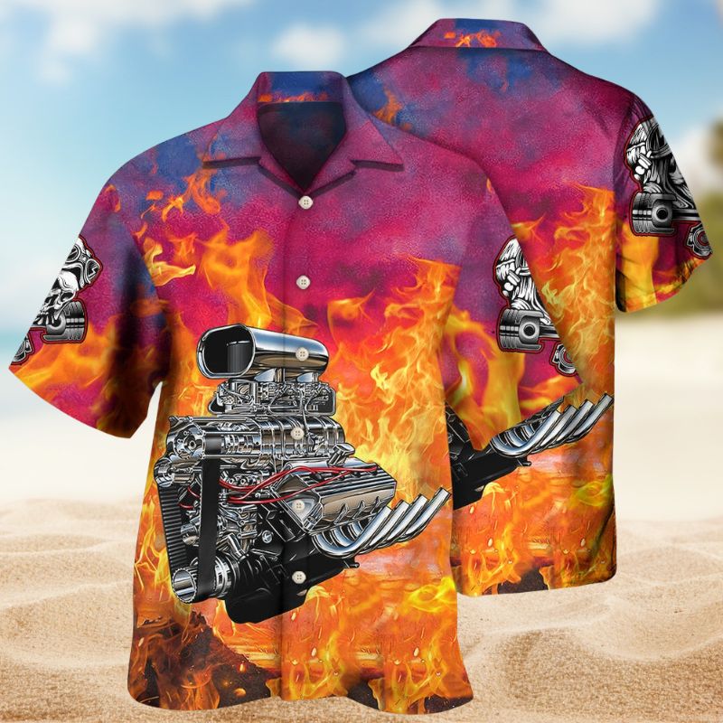 Vintage Hot Rod Hawaiian Shirt For Summer Vacation, Beach Travel, And Casual Wear