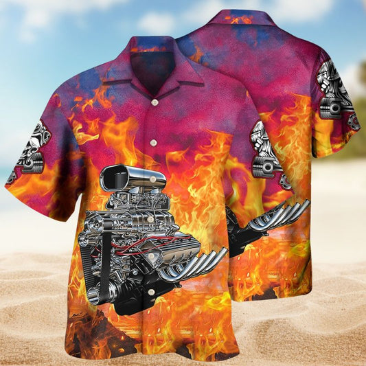 Vintage Hot Rod Hawaiian Shirt For Summer Vacation, Beach Travel, And Casual Wear